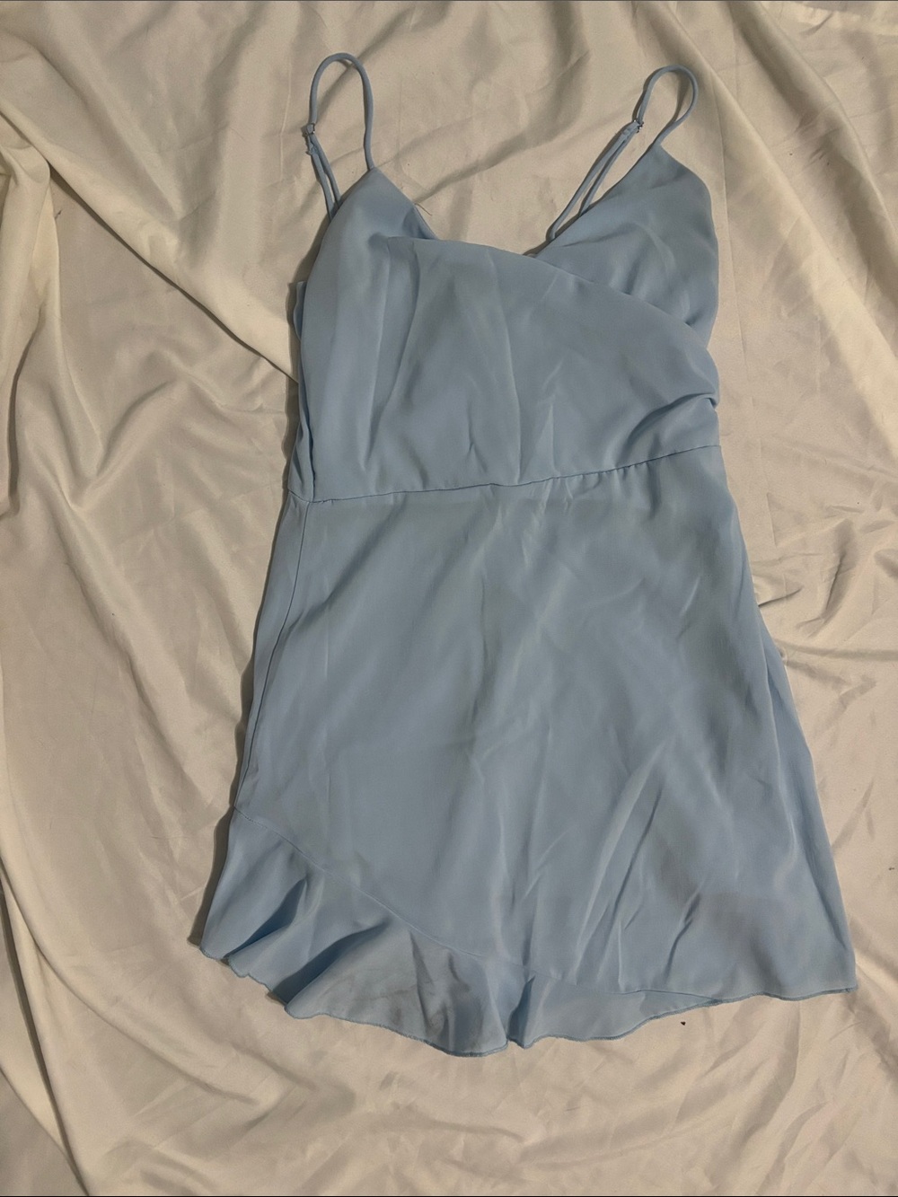 Lucy in the Sky Sky Blue Satin-Look Slip Dress with Spaghetti Straps